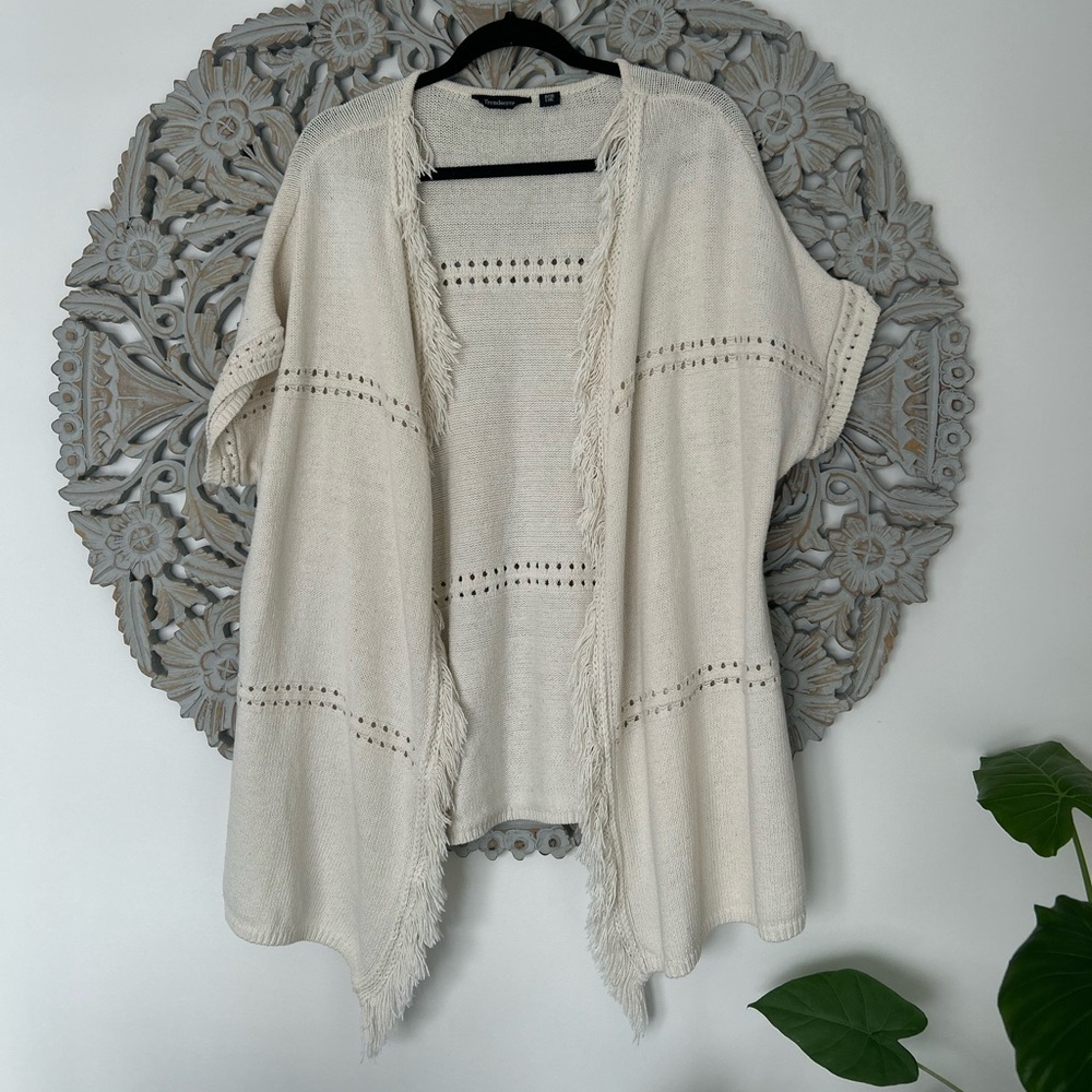 Trendsetter Fringe Cardigan – Boho Chic, Cream, XL